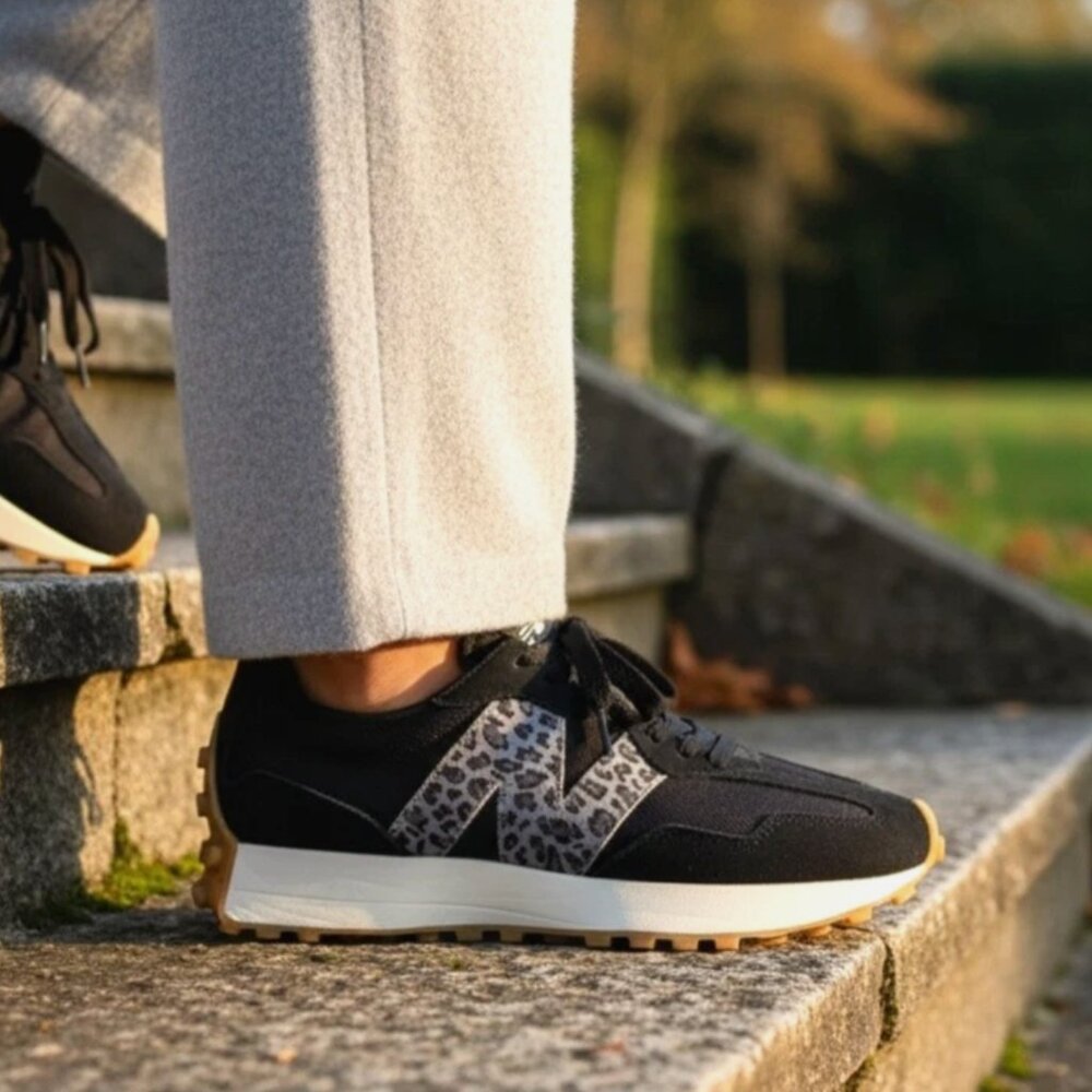 New Balance 327 Animal Print Casual Womens Sneakers Shoes Black Grey size 9.5